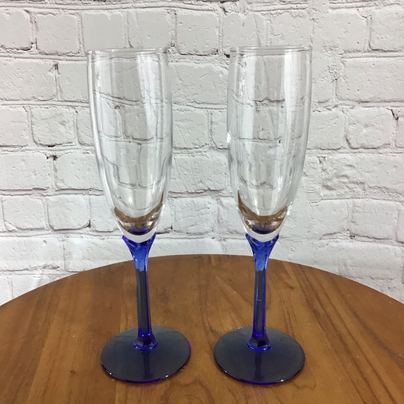 Other - Blue Stem Champagne Flute Glasses